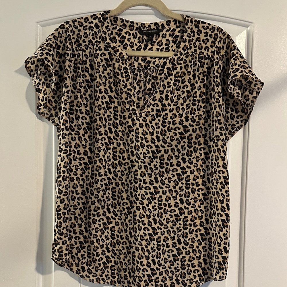 Banana Republic Tan and Black Animal Print Blouse